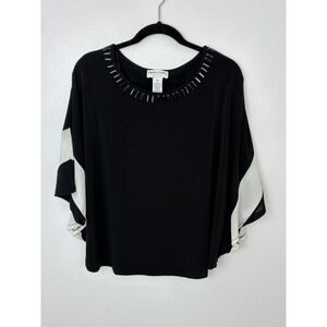 Draper's & Damon's Black Beaded Blouse PXL Petite White Contrast Knit Top